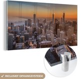 MuchoWow® Glasschilderij 120x60 cm - Schilderij acrylglas - Chicago - Nacht - Zon - Foto op glas - Schilderijen