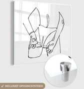 MuchoWow® Glasschilderij 20x20 cm - Schilderij acrylglas - Abstracte line art van de achterkant van een vrouw vierkant - Foto op glas - Schilderijen