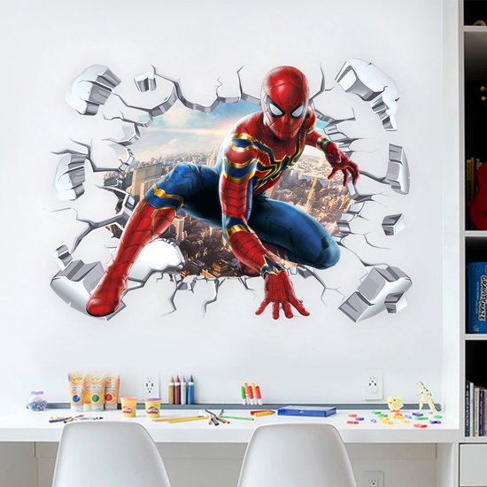 Sticker mural Spiderman | Spider-Man à travers le mur (effet 3D) |  Muursticker... | bol