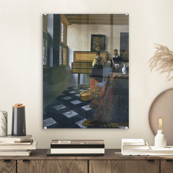 La leçon de musique - Peinture de Johannes Vermeer Plexiglass 30x40 cm - small - Reproduction photo sur Glas (décoration murale en plexiglas)