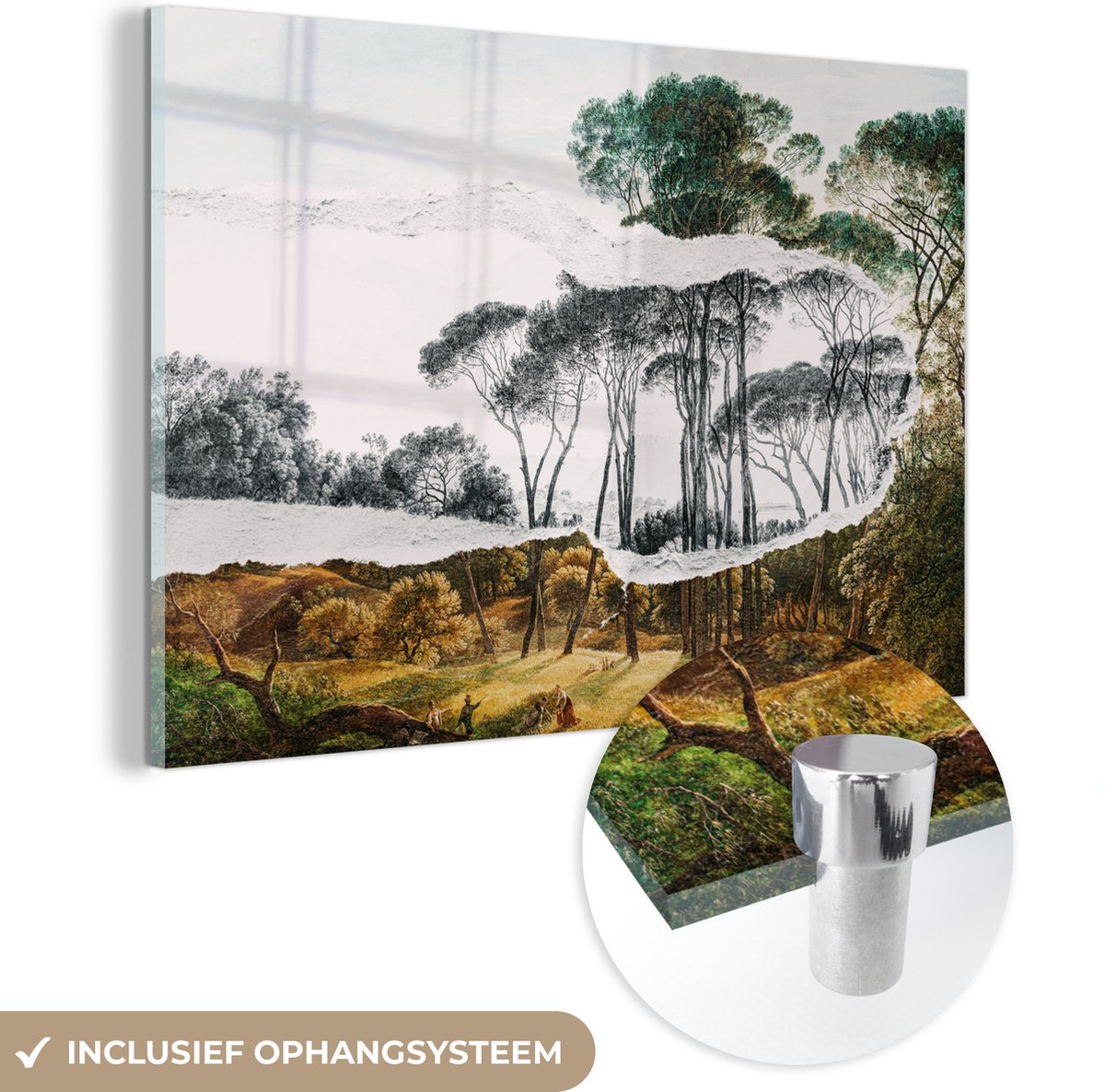 ® Glasschilderij 30x20 cm - Schilderij acrylglas - Italiaans landschap parasoldennen - Kun