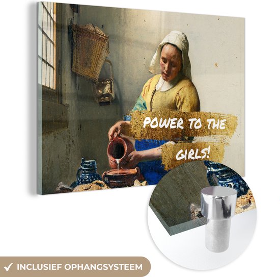 MuchoWow® Peinture sur verre 30x20 cm - Peinture sur verre acrylique - Melkmeisje - Or - Citations - Peinture - Maîtres anciens - Photo sur verre - Peintures