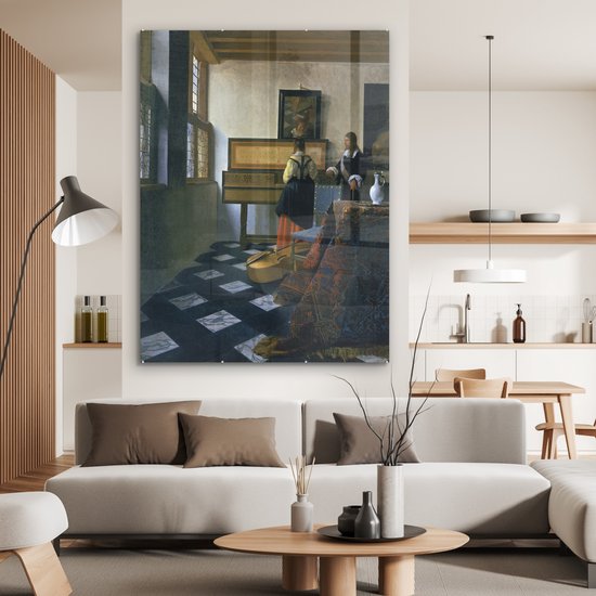 La leçon de musique - Peinture de Johannes Vermeer Plexiglass 120x160 cm - Tirage photo sur Glas (décoration murale plexiglas) XXL / Groot format!