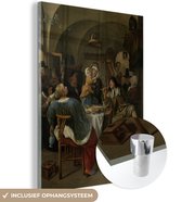 MuchoWow® Glasschilderij 30x40 cm - Schilderij acrylglas - Familietafereel - Jan Steen - Foto op glas - Schilderijen