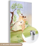 MuchoWow® Glasschilderij 80x120 cm - Schilderij acrylglas - Jungle - Giraffe - Dieren - Foto op glas - Schilderijen
