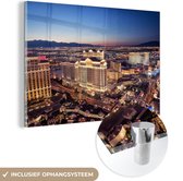 MuchoWow® Glasschilderij 60x40 cm - Schilderij acrylglas - Las Vegas - Verlichting - Avond - Foto op glas - Schilderijen