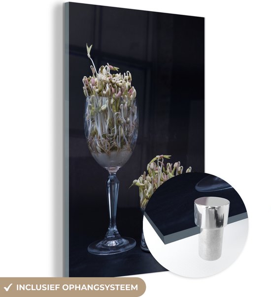 MuchoWow® Glasschilderij 20x30 cm - Schilderij acrylglas - Taugé in een kan en een glas - Foto op glas - Schilderijen