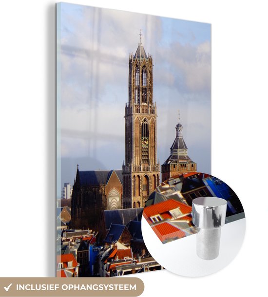MuchoWow® Glasschilderij 30x40 cm - Schilderij acrylglas - Domtoren - Nederland - Utrecht - Foto op glas - Schilderijen