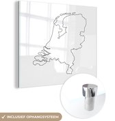 MuchoWow® Glasschilderij 90x90 cm - Schilderij acrylglas - Kaart - Nederland - Zwart - Wit - Foto op glas - Schilderijen