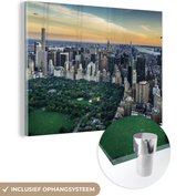 MuchoWow® Glasschilderij 160x120 cm - Schilderij acrylglas - New York - Central Park - Skyline - Foto op glas - Schilderijen