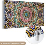 MuchoWow® Glasschilderij 40x20 cm - Schilderij acrylglas - Een bovenaanzicht van Marokkaans mozaïek - Foto op glas - Schilderijen