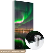 MuchoWow® Glasschilderij 60x120 cm - Schilderij acrylglas - Noorderlicht - Nacht - Roze - Foto op glas - Schilderijen