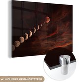 MuchoWow® Glasschilderij 150x100 cm - Schilderij acrylglas - Maan - Wolken - Lucht - Foto op glas - Schilderijen
