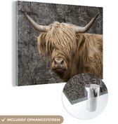 MuchoWow® Glasschilderij 160x120 cm - Schilderij acrylglas - Wereldkaart - Dieren - Schotse hooglander - Foto op glas - Schilderijen