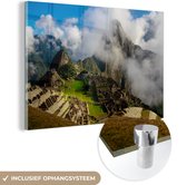 MuchoWow® Glasschilderij 180x120 cm - Schilderij acrylglas - Berg - Machu Picchu - Peru - Foto op glas - Schilderijen
