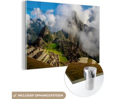 MuchoWow® Glasschilderij 180x120 cm - Schilderij acrylglas - Berg - Machu Picchu - Peru - Foto op glas - Schilderijen