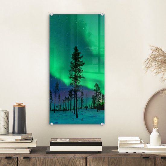 MuchoWow® Peinture sur verre 20x40 cm - Peinture sur verre acrylique - Aurores boréales - Suède - Arbre - Photo sur verre - Peintures