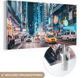 MuchoWow® Glasschilderij 160x80 cm - Schilderij acrylglas - New York - Taxi - Times Square - Foto op glas - Schilderijen