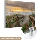 MuchoWow® Glasschilderij 150x100 cm - Schilderij acrylglas - Strand - Zee - Duin - Pad - Foto op glas - Schilderijen
