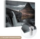 MuchoWow® Glasschilderij 30x20 cm - Schilderij acrylglas - IJsland - Waterval - Berg - Foto op glas - Schilderijen