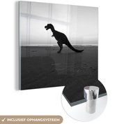 MuchoWow® Peinture sur verre 50x50 cm - Peinture sur verre acrylique - Dinosaurus - Zwart - Wit - Plage - Photo sur verre - Peintures