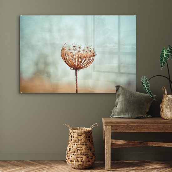 ® Glasschilderij 90x60 cm - Schilderij acrylglas - Verenigd Koninkrijk - Paardenbloem - Zaadjes - Foto op glas - Muurdecoratie woonkamer - Wanddecoratie slaapkamer - Schilderijen