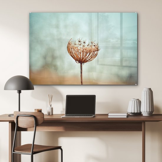 ® Glasschilderij 90x60 cm - Schilderij acrylglas - Verenigd Koninkrijk - Paardenbloem - Zaadjes - Foto op glas - Muurdecoratie woonkamer - Wanddecoratie slaapkamer - Schilderijen
