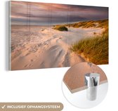 MuchoWow® Glasschilderij 80x40 cm - Schilderij acrylglas - Strand - Duinen - Zand - Foto op glas - Schilderijen