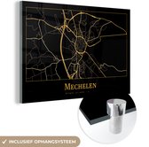 MuchoWow® Glasschilderij 30x20 cm - Schilderij acrylglas - Kaart - Mechelen - Zwart - Goud - Foto op glas - Schilderijen
