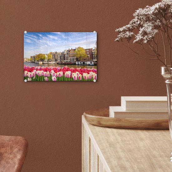 Peinture sur verre - Skyline - Canaux - Amsterdam - 30x20 cm - Peintures Plexiglas