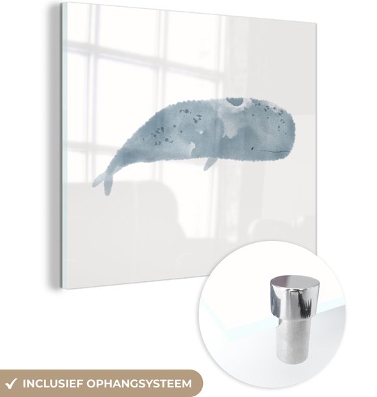 MuchoWow® Glasschilderij 50x50 cm - Schilderij acrylglas - Potvis - Zeedieren - Waterverf - Foto op glas - Schilderijen