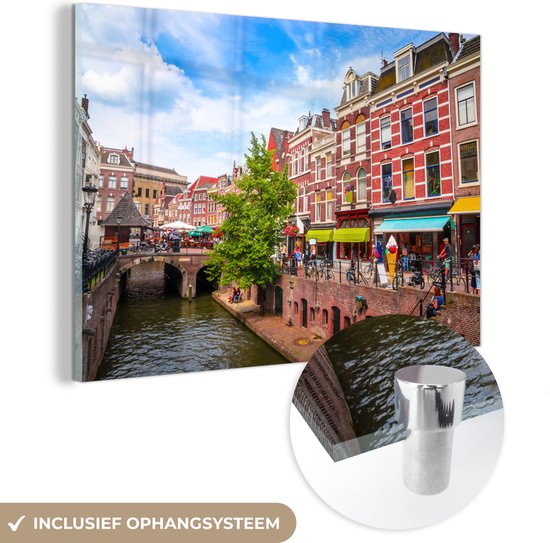 Glasschilderij - Huis - Gracht - Utrecht - Acrylglas Schilderijen - Foto op Glas