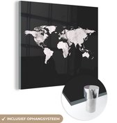 MuchoWow® Glasschilderij 50x50 cm - Schilderij acrylglas - Wereldkaart - Zwart Wit - Marmer - Foto op glas - Schilderijen