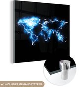 MuchoWow® Glasschilderij 50x50 cm - Schilderij acrylglas - Wereldkaart - Zwart - Blauw - Foto op glas - Schilderijen