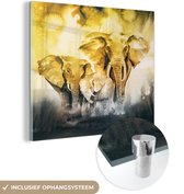 MuchoWow® Glasschilderij 50x50 cm - Schilderij acrylglas - Olifant - Familie - Waterverf - Foto op glas - Schilderijen