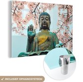 MuchoWow® Glasschilderij 30x20 cm - Schilderij acrylglas - Boeddha - Boom - Hemel - Foto op glas - Schilderijen