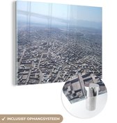 MuchoWow® Glasschilderij 80x60 cm - Schilderij acrylglas - Luchtfoto van de Afghaanse stad Kabul - Foto op glas - Schilderijen