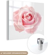 MuchoWow® Glasschilderij 50x50 cm - Schilderij acrylglas - Roos - Roze - Bloemen - Foto op glas - Schilderijen