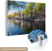 MuchoWow® Glasschilderij 120x80 cm - Schilderij acrylglas - De Prinsengracht in het centrum van Amsterdam - Foto op glas - Schilderijen
