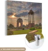 MuchoWow® Glasschilderij 160x120 cm - Schilderij acrylglas - India Gate in Delhi - Foto op glas - Schilderijen