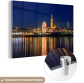 MuchoWow® Glasschilderij 60x40 cm - Schilderij acrylglas - Skyline - Antwerpen - Nacht - Foto op glas - Schilderijen