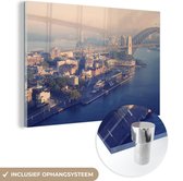 MuchoWow® Glasschilderij 180x120 cm - Schilderij acrylglas - De haven en de brug van Sydney in Australië - Foto op glas - Schilderijen