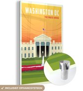 MuchoWow® Glasschilderij 80x120 cm - Schilderij acrylglas - Illustratie van het Witte huis in Washington DC - Foto op glas - Schilderijen
