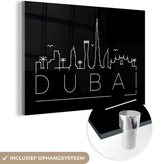 Glasschilderij - Skyline Dubai zwart - Plexiglas Schilderijen