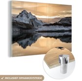 MuchoWow® Glasschilderij 150x100 cm - Schilderij acrylglas - Weerspiegeling van IJslandse gletsjers - Foto op glas - Schilderijen