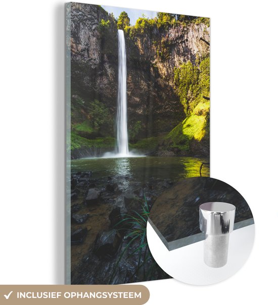 Glasschilderij - Bridal Veil waterval Nieuw Zeeland - Acrylaat Schilderijen - Foto op Glas