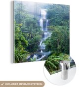 MuchoWow® Glasschilderij 90x90 cm - Schilderij acrylglas - Indonesië - Waterval - Natuur - Foto op glas - Schilderijen