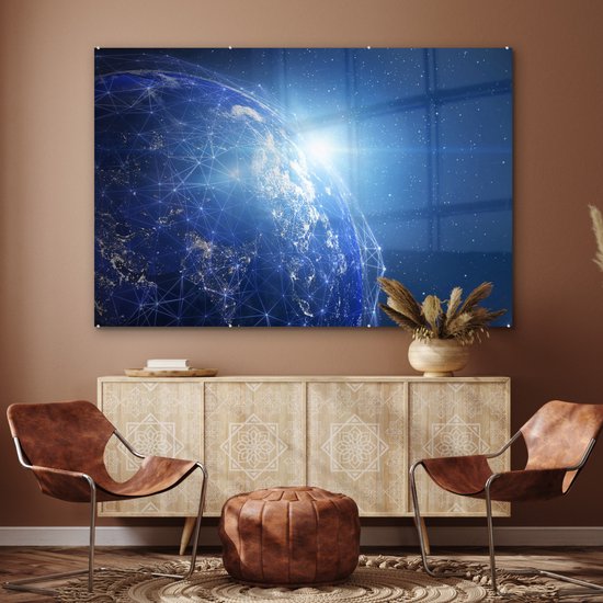 MuchoWow® Peinture sur verre - Terre - Réseau - Lumière - 150x100 cm - Peintures sur verre acrylique - Photo sur Glas