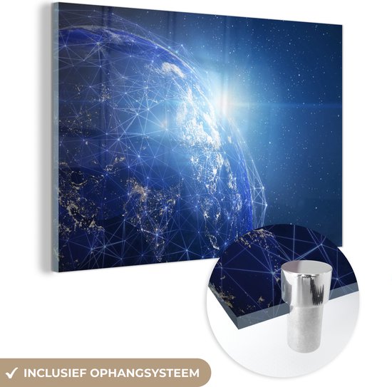 MuchoWow® Peinture sur verre - Terre - Réseau - Lumière - 150x100 cm - Peintures sur verre acrylique - Photo sur Glas