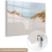 MuchoWow® Glasschilderij 30x20 cm - Schilderij acrylglas - Zee achter de duinen - Foto op glas - Schilderijen